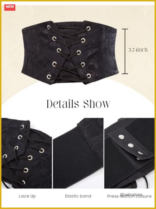 Wide Faux Leather Corset Belt Lace-up Front Steampunk Renaissance Waist Cincher main image 2
